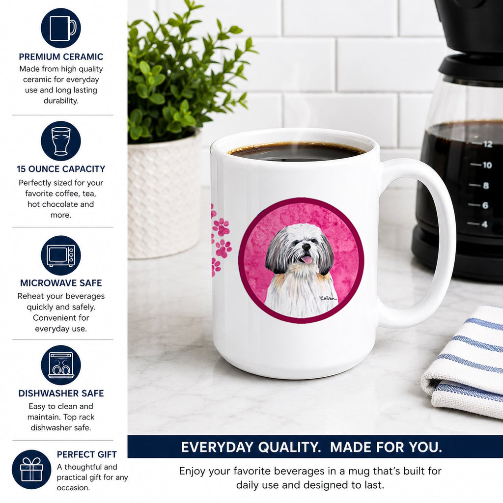 Pink Shih Tzu Ceramic Coffee Mug 15 oz Decorative Large C Handle Mug Cup for Tea, Cocoa Hot Chocolate