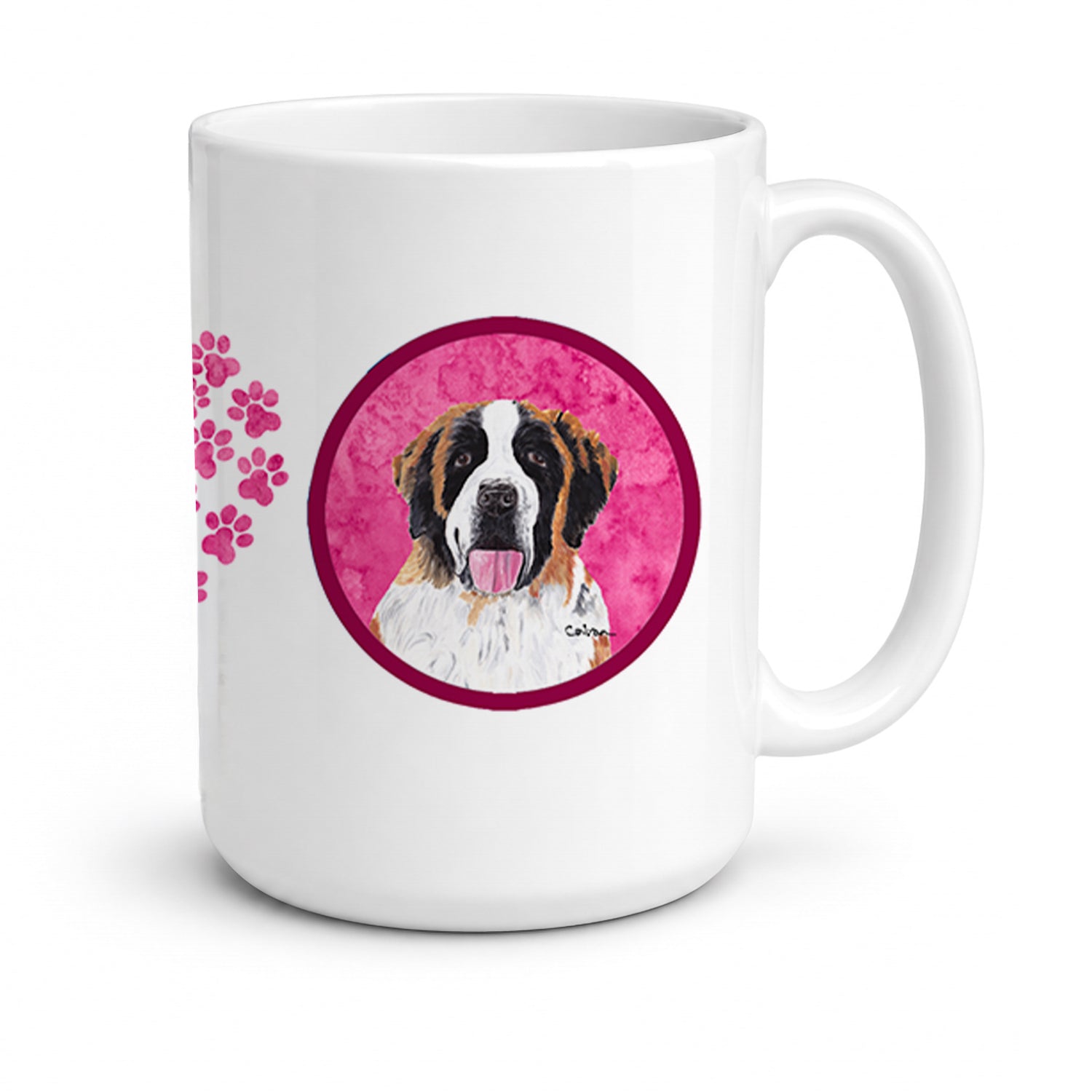 Pink Saint Bernard Ceramic Coffee Mug 15 oz Decorative Large C Handle Mug Cup for Tea, Cocoa Hot Chocolate