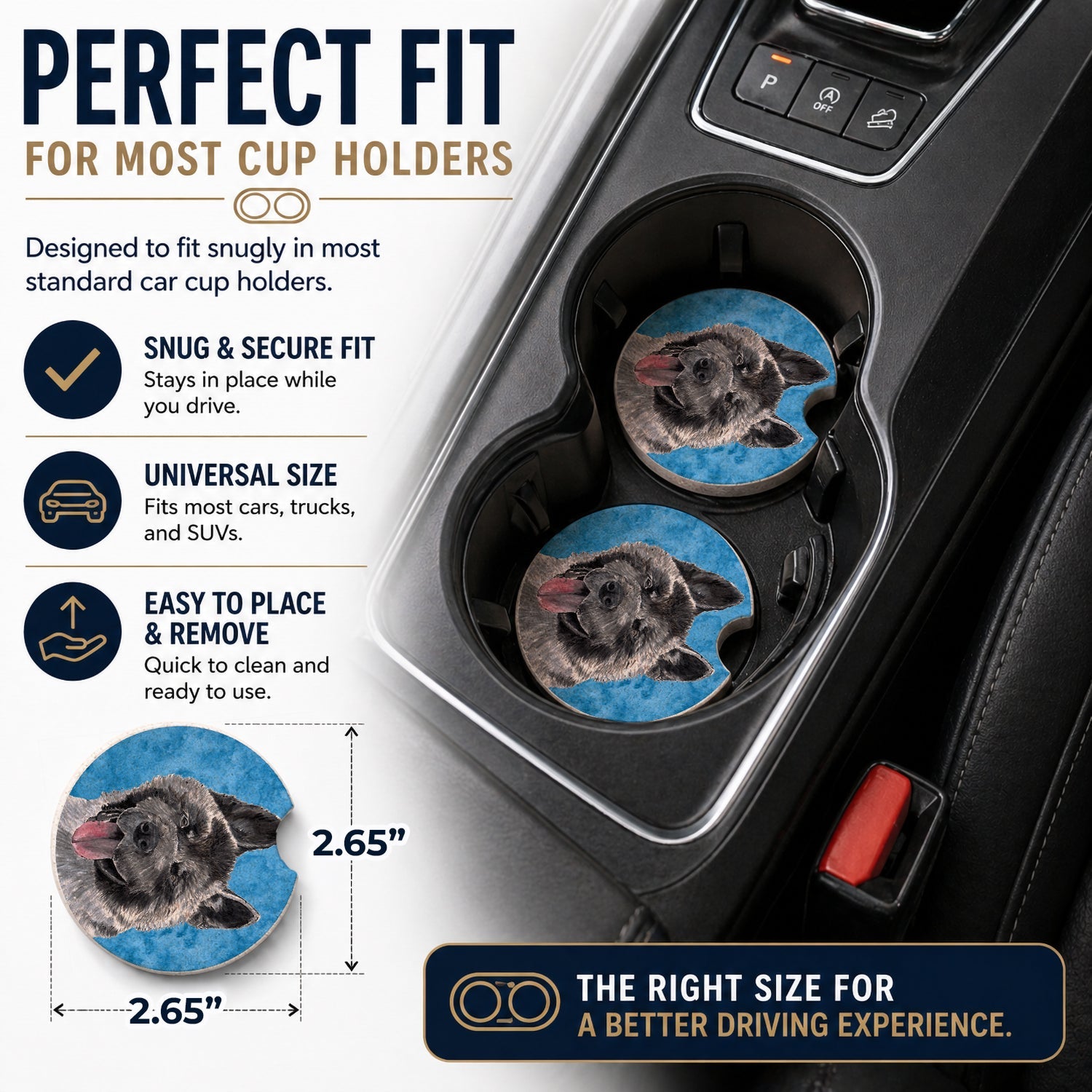 Blue Akita Set of 2 Cup Holder Car Coasters Absorbent Round Sandstone Coasters Gifts for Men or Women, 2.5, Multicolor