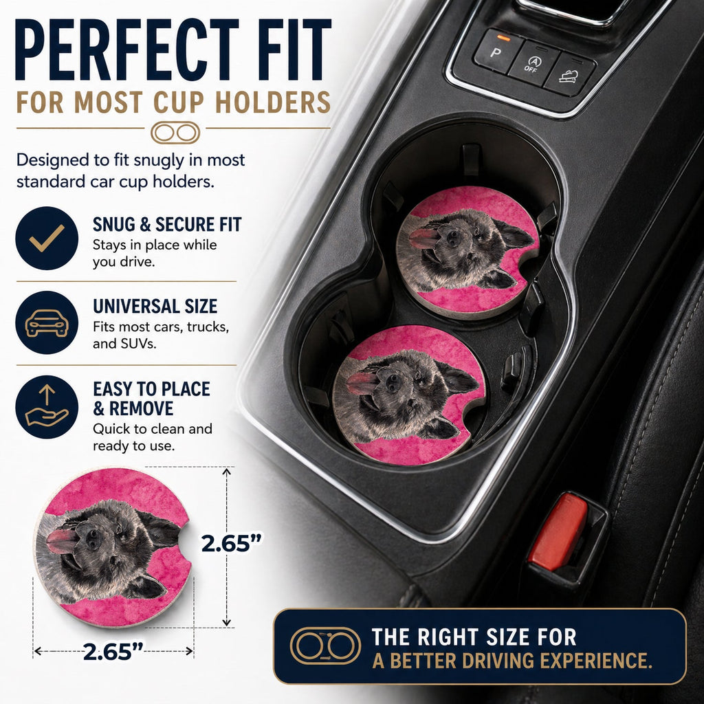 Pink Akita Set of 2 Cup Holder Car Coasters Absorbent Round Sandstone Coasters Gifts for Men or Women, 2.5, Multicolor