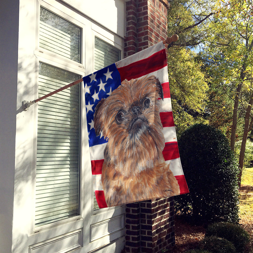 Brussels Griffon with American Flag House Flag 28x40 Porch Sleeve Pole Decorative Outside Yard Banner Artwork Wall Hanging, Polyester