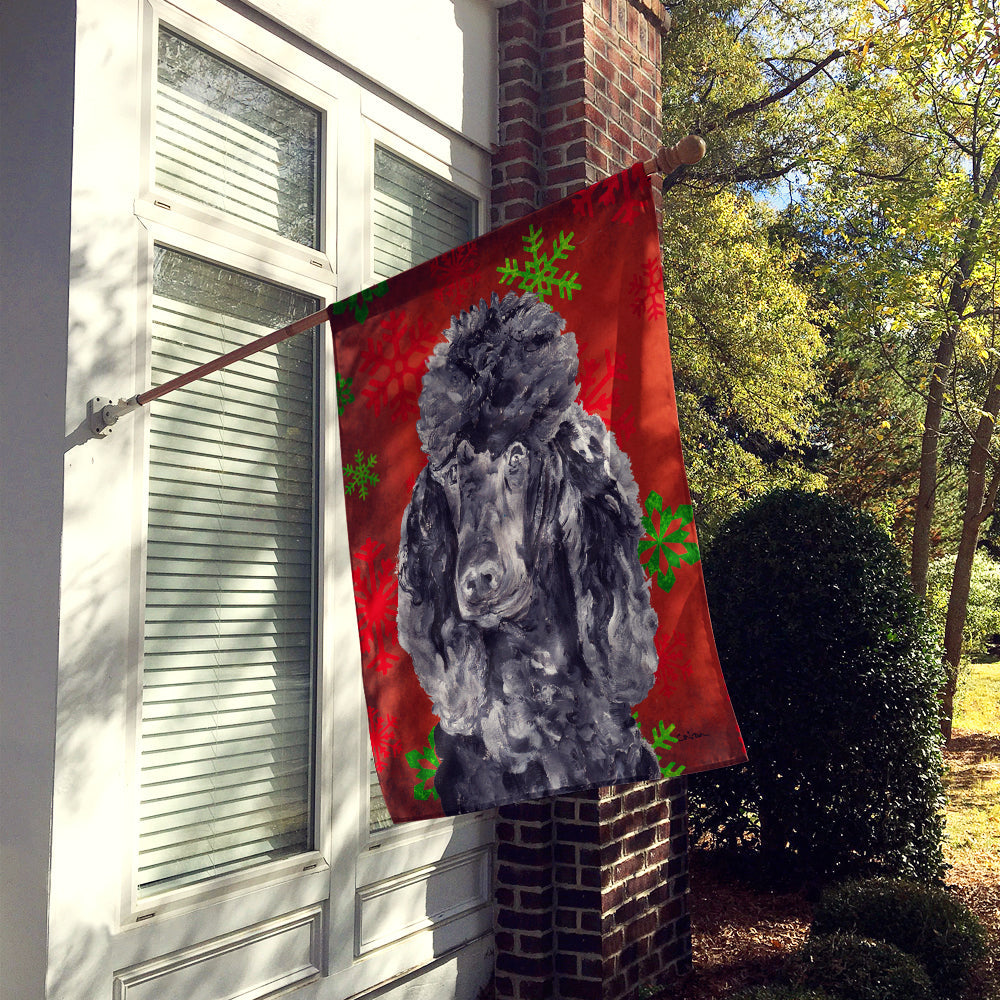 Black Standard Poodle Red Snowflakes Holiday House Flag 28x40 Porch Sleeve Pole Decorative Outside Yard Banner Artwork Wall Hanging, Polyester
