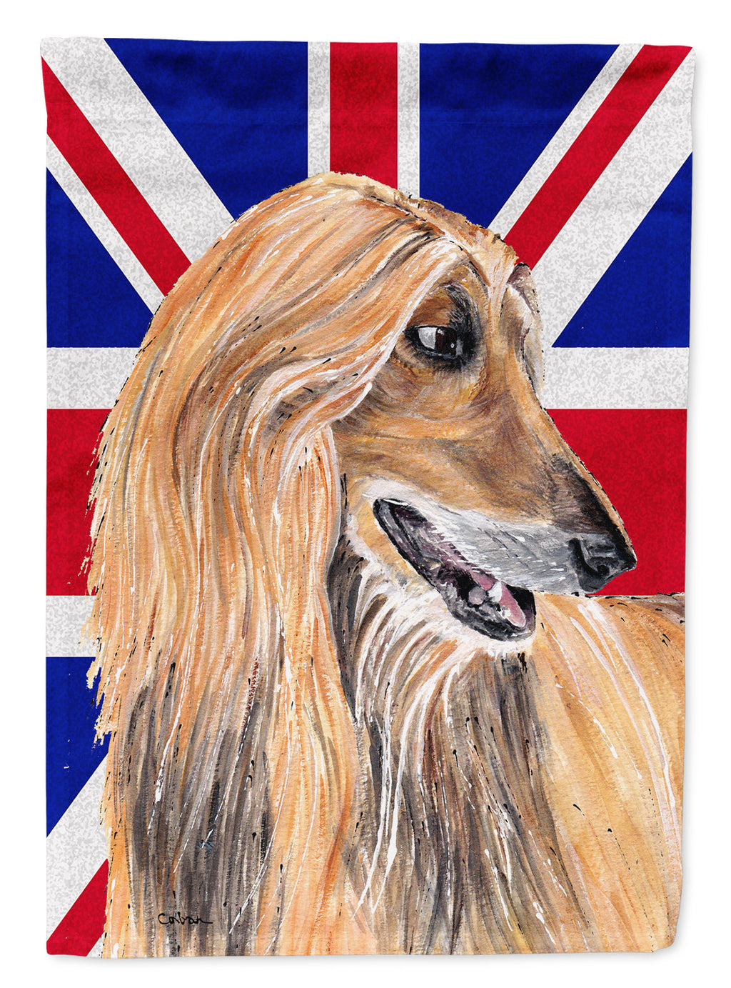 Afghan Hound with English Union Jack British Flag House Flag 28x40 Porch Sleeve Pole Decorative Outside Yard Banner Artwork Wall Hanging, Polyester