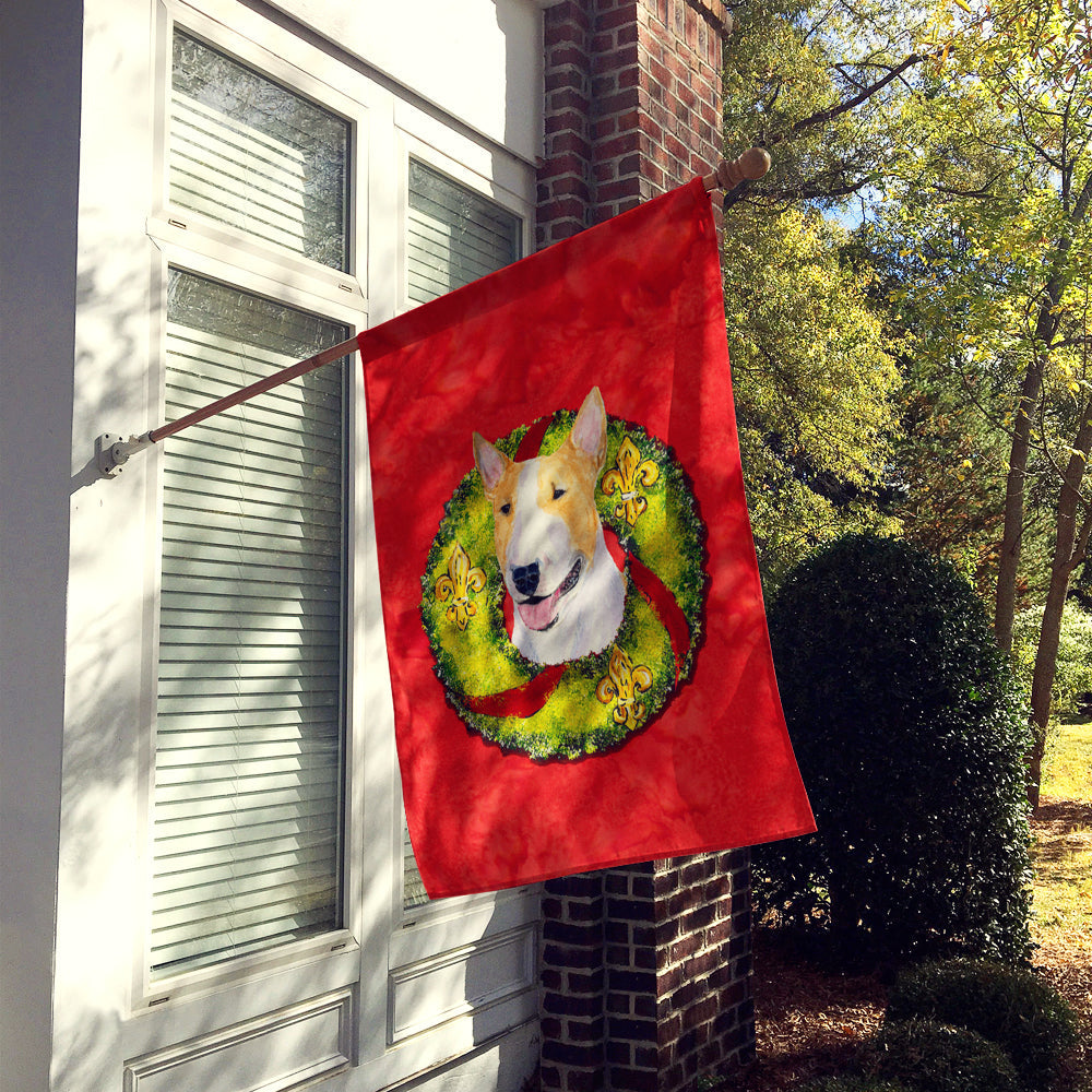 Bull Terrier Cristmas Wreath House Flag 28x40 Porch Sleeve Pole Decorative Outside Yard Banner Artwork Wall Hanging, Polyester