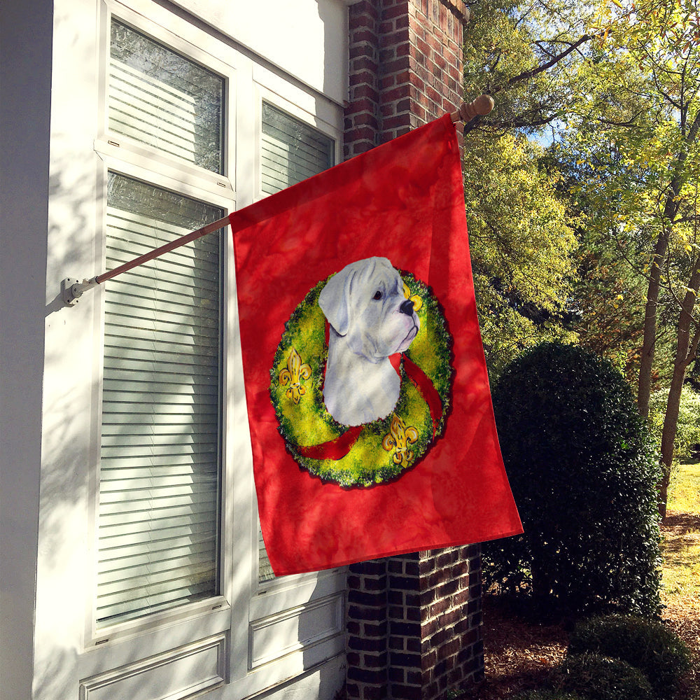 White Boxer Cristmas Wreath House Flag 28x40 Porch Sleeve Pole Decorative Outside Yard Banner Artwork Wall Hanging, Polyester