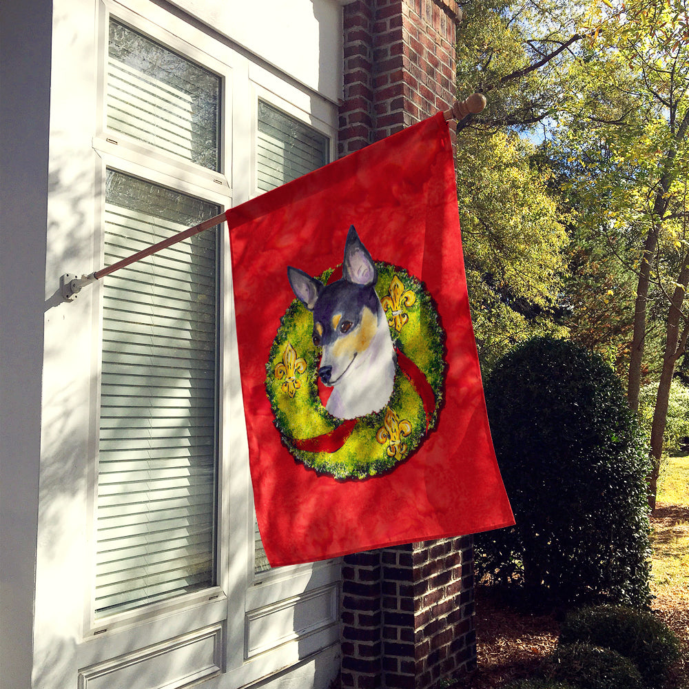 Fox Terrier Cristmas Wreath House Flag 28x40 Porch Sleeve Pole Decorative Outside Yard Banner Artwork Wall Hanging, Polyester
