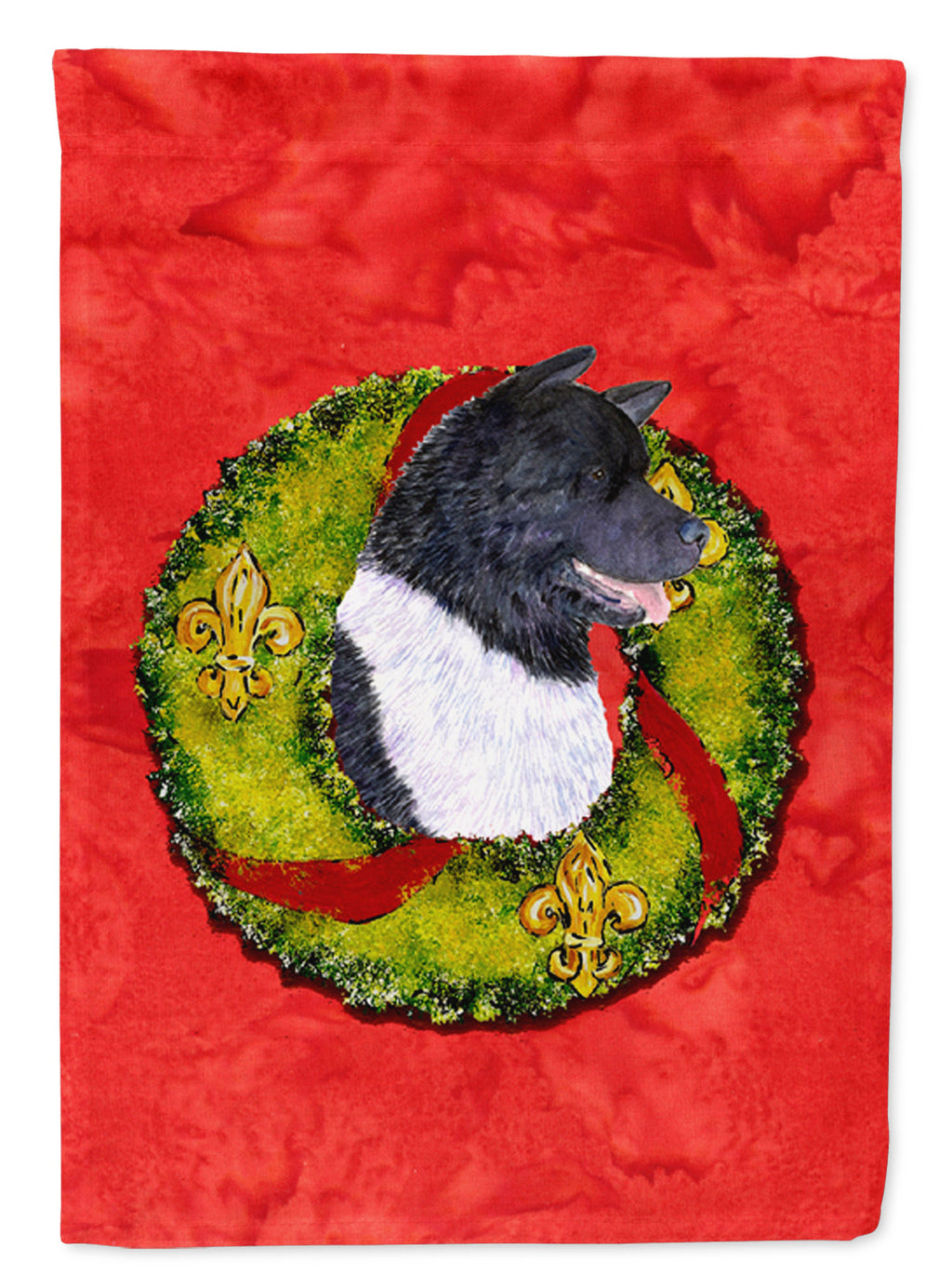 Akita Cristmas Wreath House Flag 28x40 Porch Sleeve Pole Decorative Outside Yard Banner Artwork Wall Hanging, Polyester