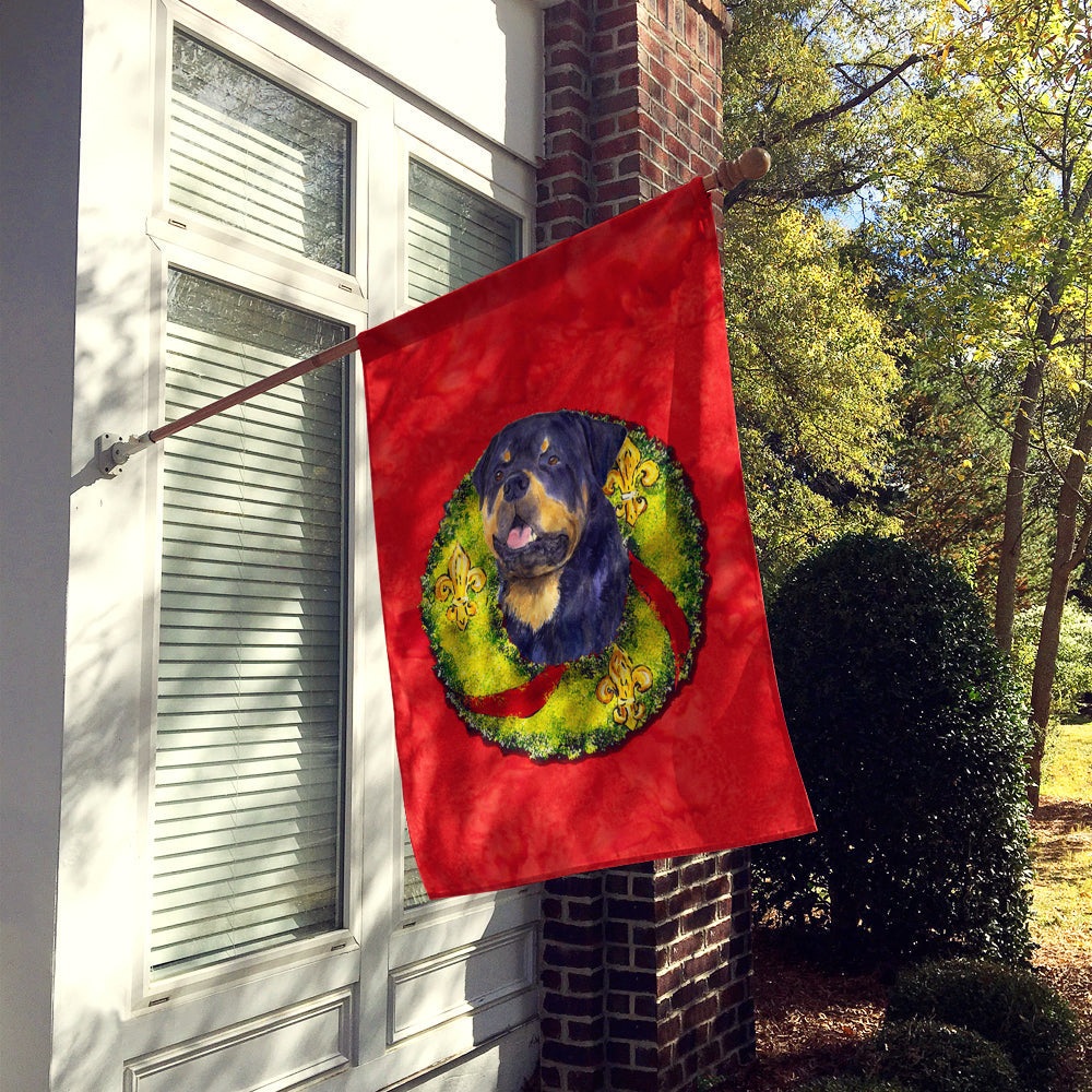 Rottweiler Cristmas Wreath House Flag 28x40 Porch Sleeve Pole Decorative Outside Yard Banner Artwork Wall Hanging, Polyester