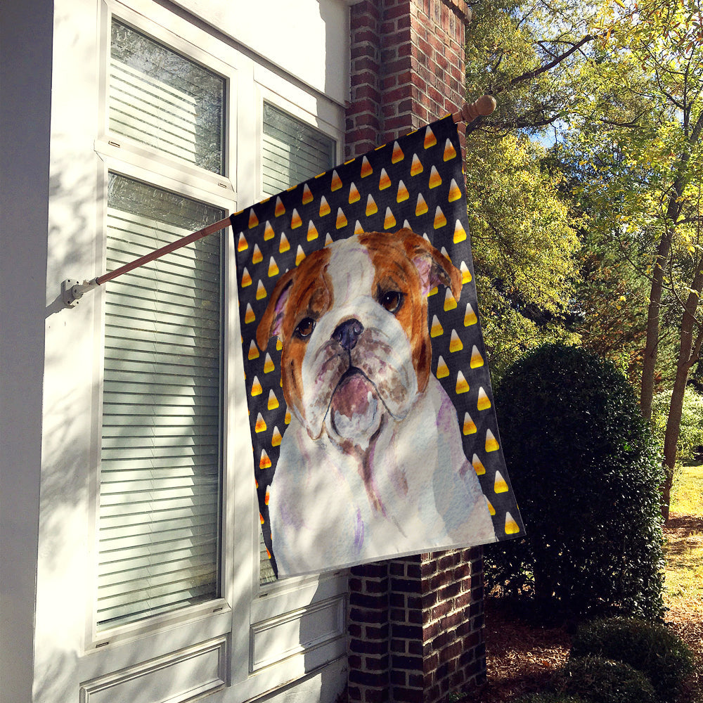Bulldog English Candy Corn Halloween Portrait House Flag 28x40 Porch Sleeve Pole Decorative Outside Yard Banner Artwork Wall Hanging, Polyester