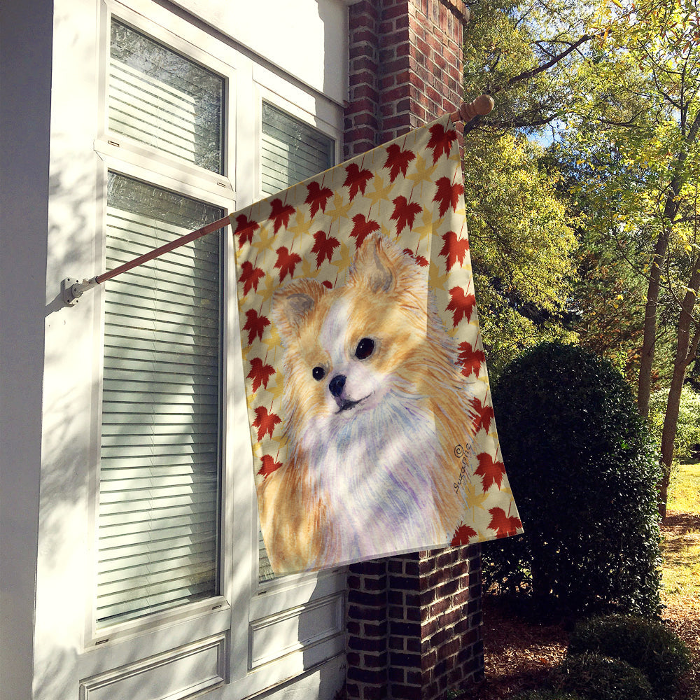 Chihuahua Fall Leaves Portrait House Flag 28x40 Porch Sleeve Pole Decorative Outside Yard Banner Artwork Wall Hanging, Polyester
