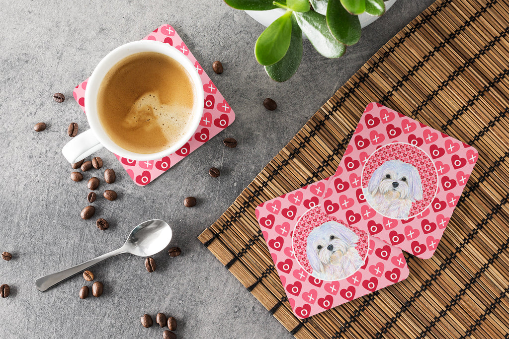 Maltese Hearts Love and Valentine's Day Portrait Foam Coasters Set of 4 Cup Coasters for Indoor Outdoor, Tabletop Protection, Anti Slip, Mouse pad Material