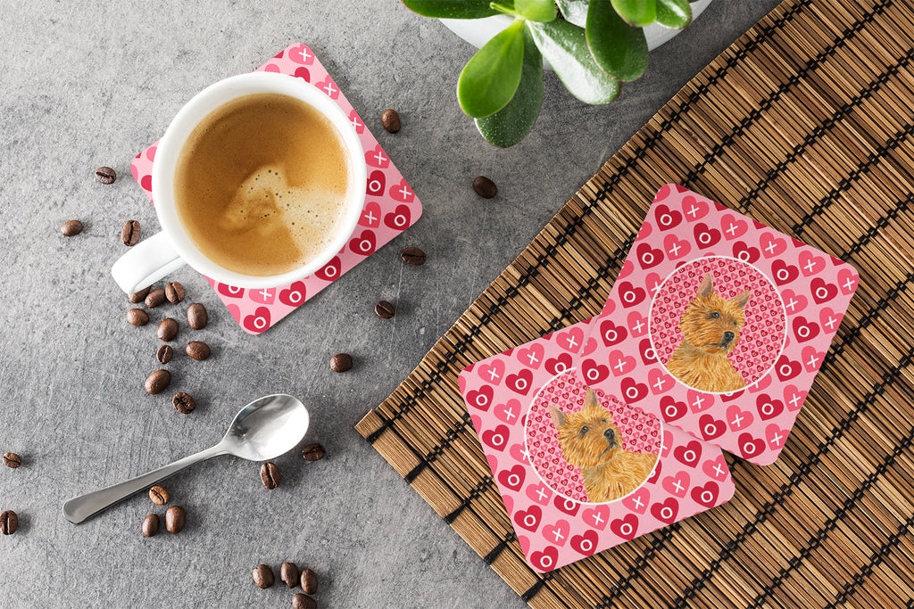 Norwich Terrier Hearts Love and Valentine's Day Portrait Foam Coasters Set of 4 Cup Coasters for Indoor Outdoor, Tabletop Protection, Anti Slip, Mouse pad Material