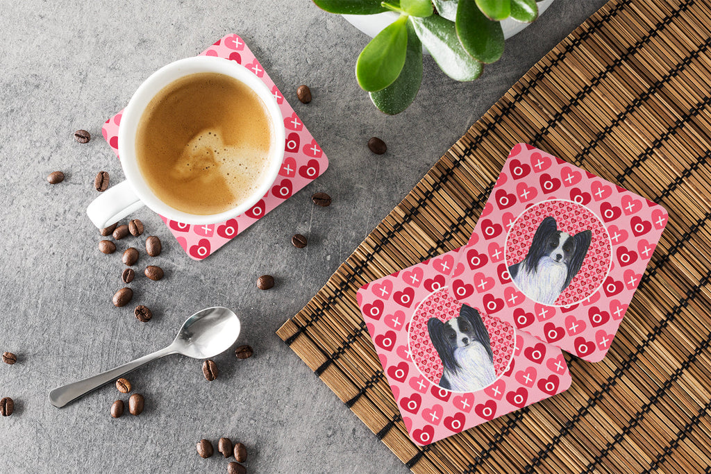 Papillon Hearts Love and Valentine's Day Portrait Foam Coasters Set of 4 Cup Coasters for Indoor Outdoor, Tabletop Protection, Anti Slip, Mouse pad Material