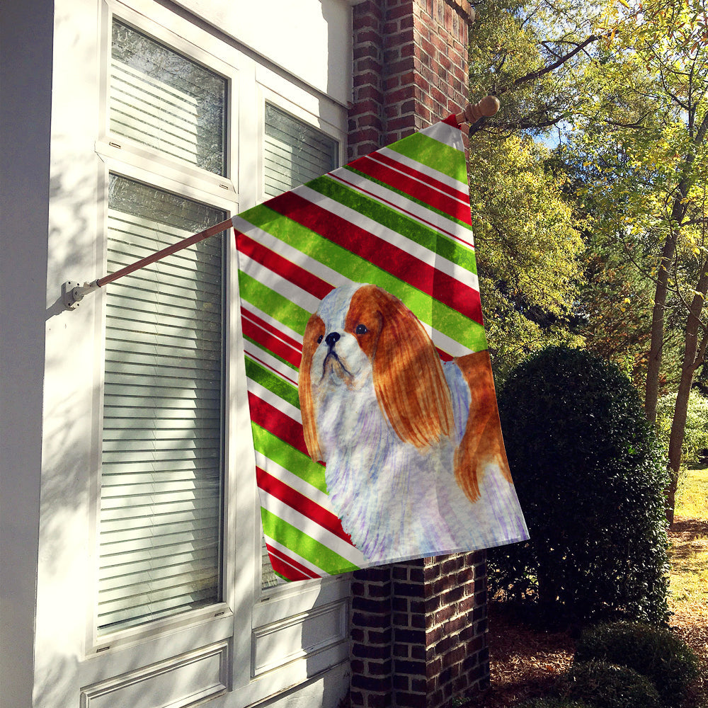English Toy Spaniel Candy Cane Holiday Christmas House Flag 28x40 Porch Sleeve Pole Decorative Outside Yard Banner Artwork Wall Hanging, Polyester