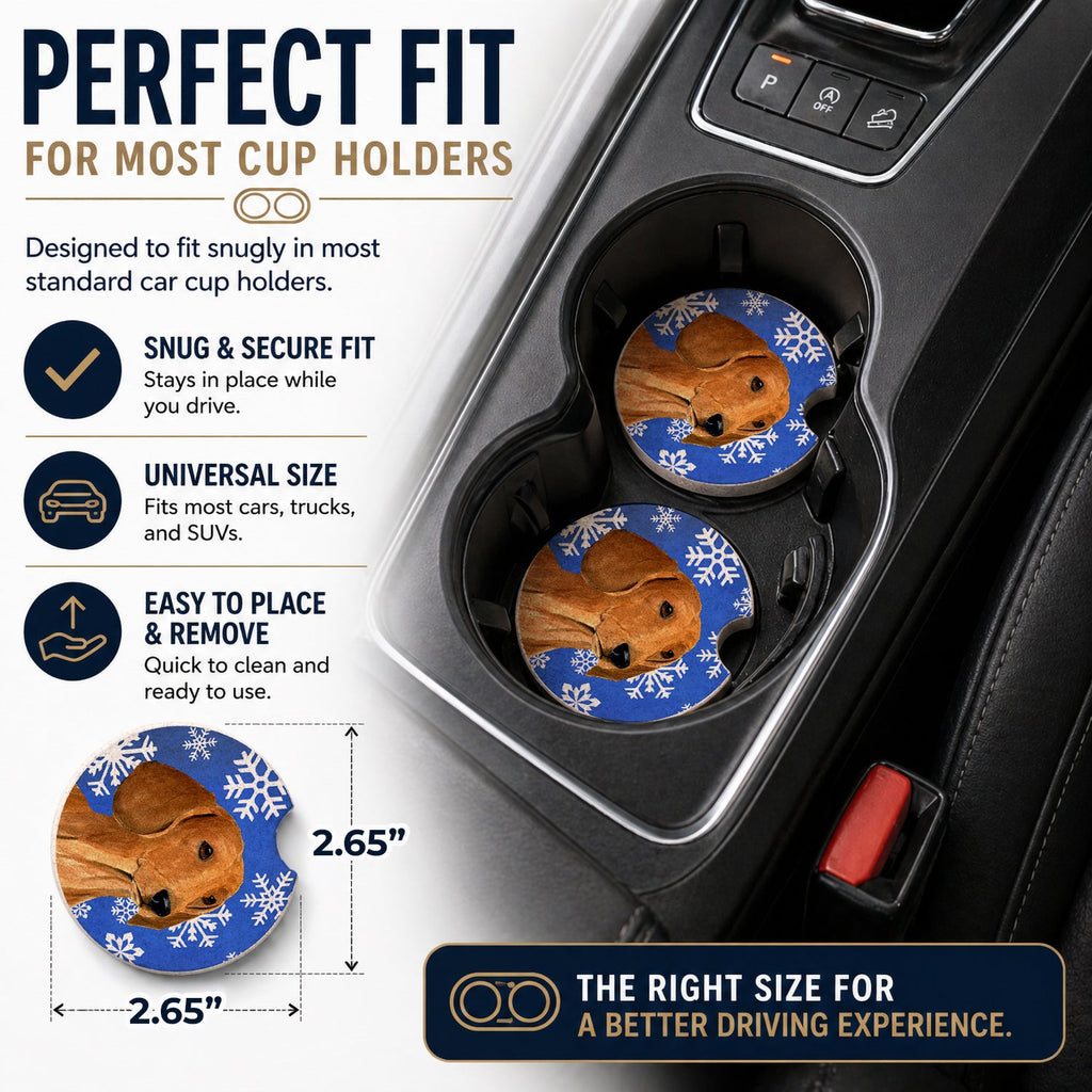 Dachshund Winter Snowflakes Holiday Set of 2 Cup Holder Car Coasters Absorbent Round Sandstone Coasters Gifts for Men or Women, 2.5, Multicolor