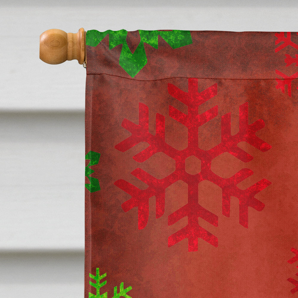 Fox Terrier Red and Green Snowflakes Holiday Christmas House Flag 28x40 Porch Sleeve Pole Decorative Outside Yard Banner Artwork Wall Hanging, Polyester