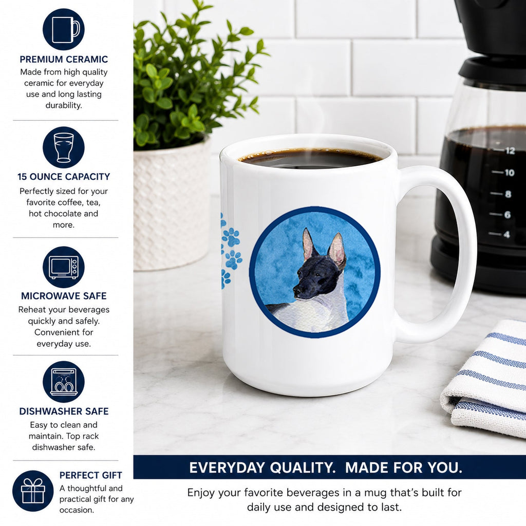Blue Rat Terrier Ceramic Coffee Mug 15 oz Decorative Large C Handle Mug Cup for Tea, Cocoa Hot Chocolate