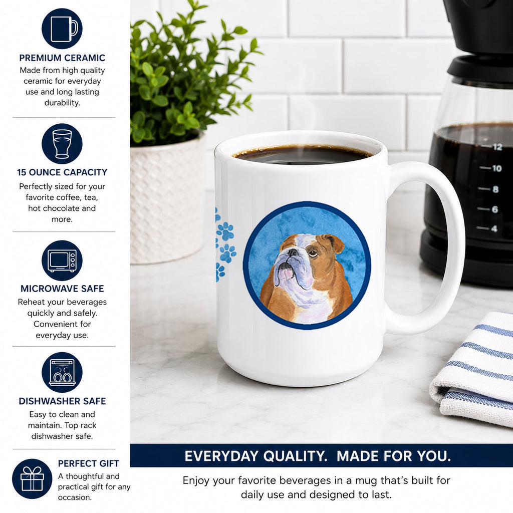 Blue English Bulldog Ceramic Coffee Mug 15 oz Decorative Large C Handle Mug Cup for Tea, Cocoa Hot Chocolate