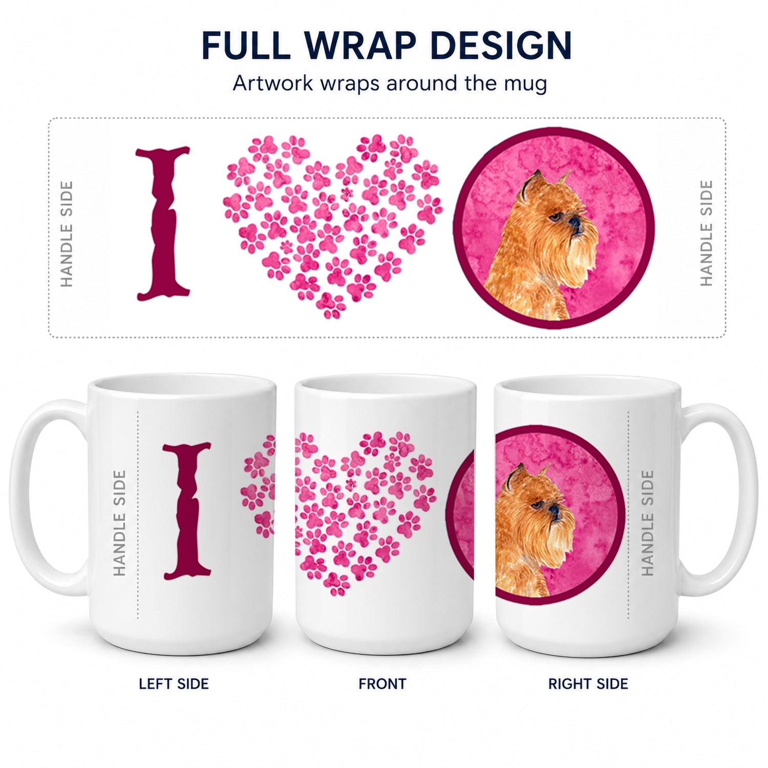 Pink Brussels Griffon Ceramic Coffee Mug 15 oz Decorative Large C Handle Mug Cup for Tea, Cocoa Hot Chocolate