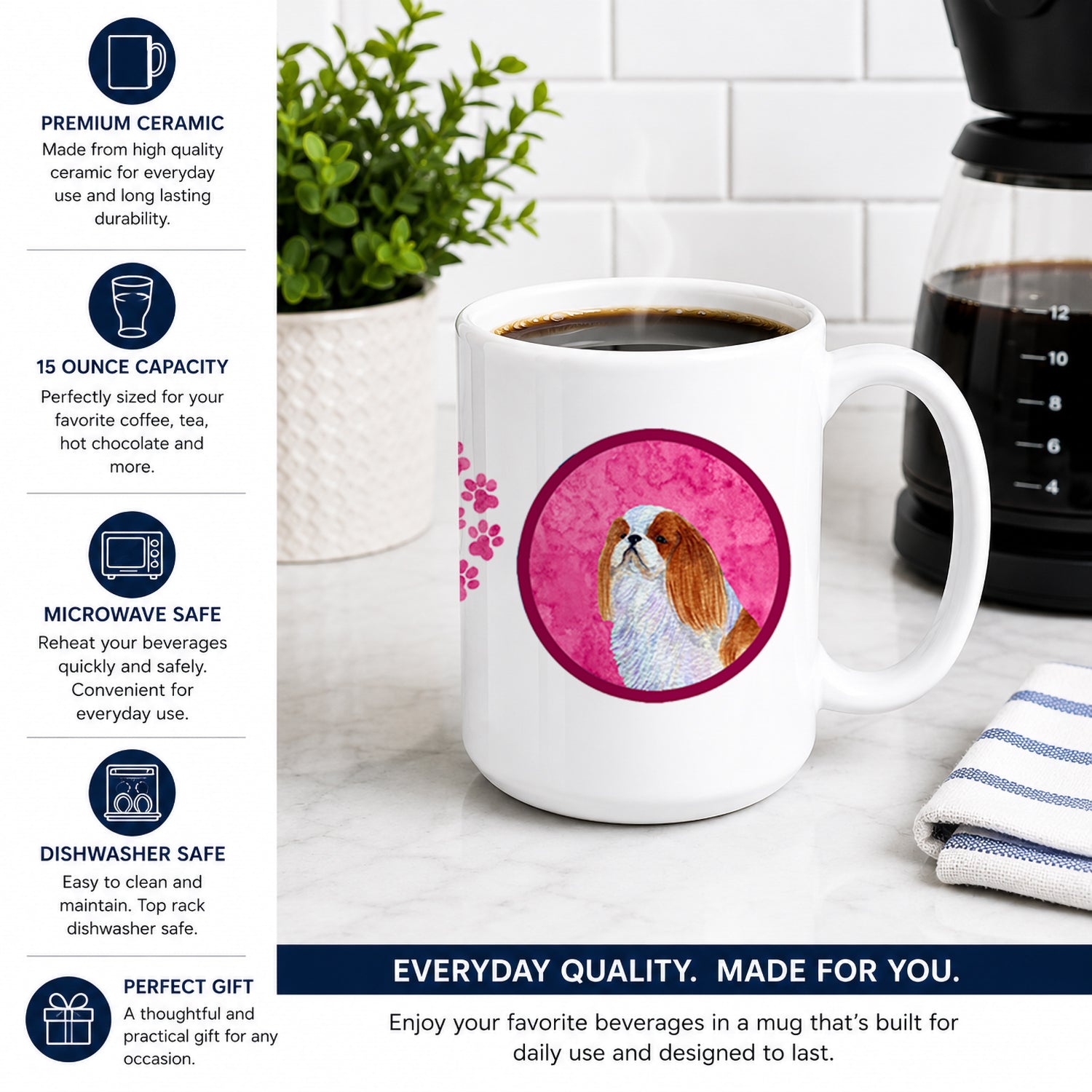 Pink English Toy Spaniel Ceramic Coffee Mug 15 oz Decorative Large C Handle Mug Cup for Tea, Cocoa Hot Chocolate