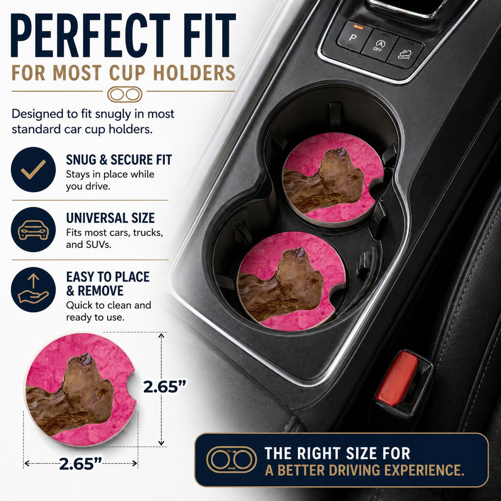 Pink Field Spaniel Set of 2 Cup Holder Car Coasters Absorbent Round Sandstone Coasters Gifts for Men or Women, 2.5, Multicolor
