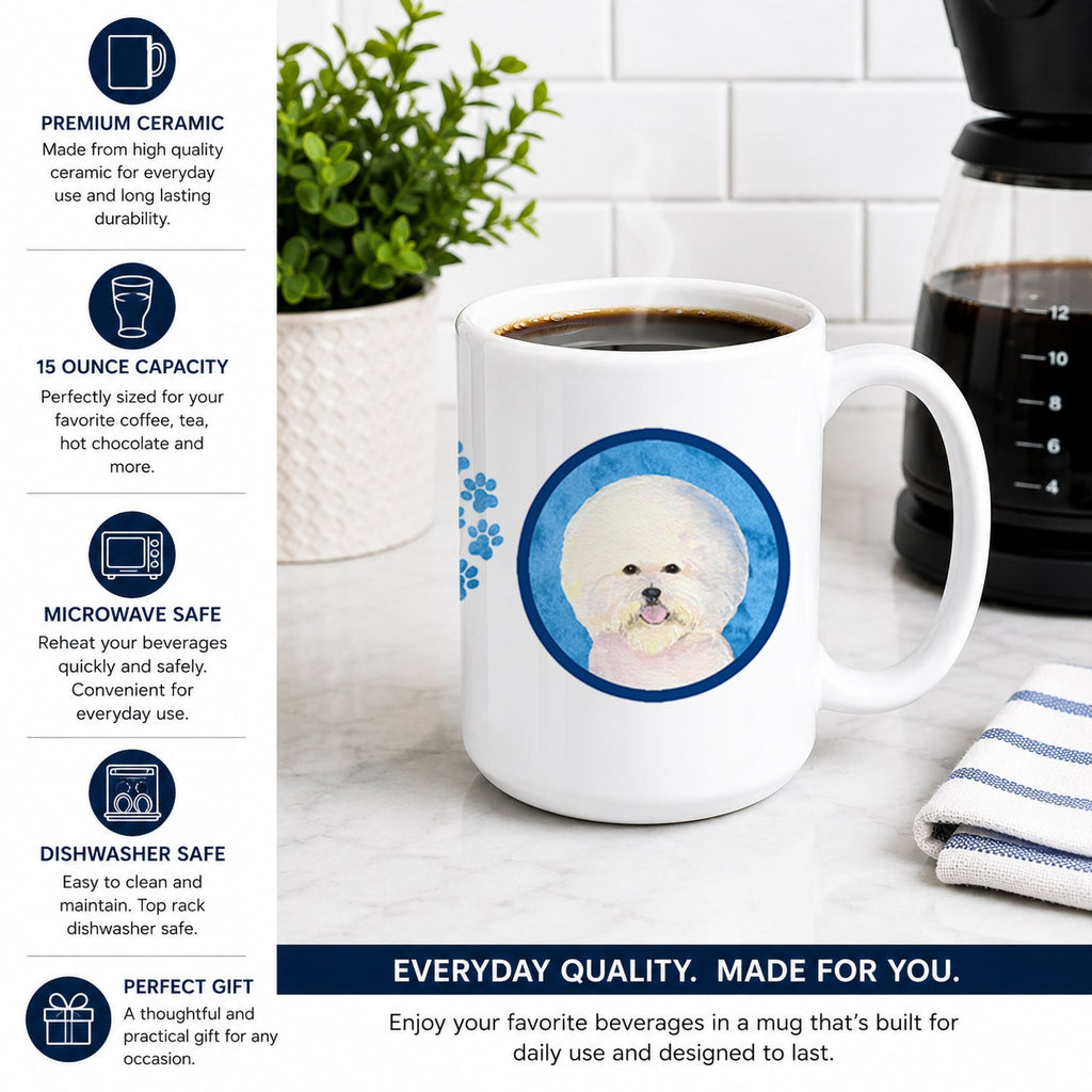 Blue Bichon Frise Ceramic Coffee Mug 15 oz Decorative Large C Handle Mug Cup for Tea, Cocoa Hot Chocolate
