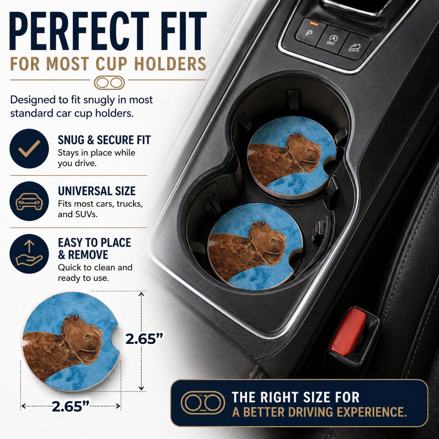Blue Chesapeake Bay Retriever Set of 2 Cup Holder Car Coasters Absorbent Round Sandstone Coasters Gifts for Men or Women, 2.5, Multicolor
