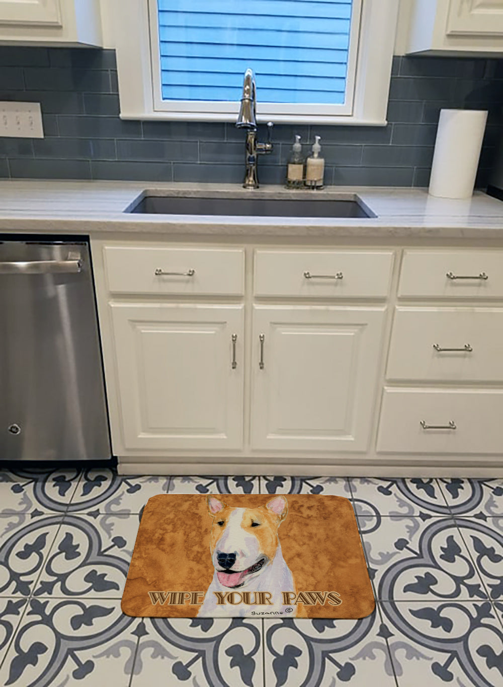Bull Terrier Wipe your Paws Memory Foam Kitchen Mat Machine Washable Anti-Fatigue Cushion Comfort Bath or Kitchen Rug