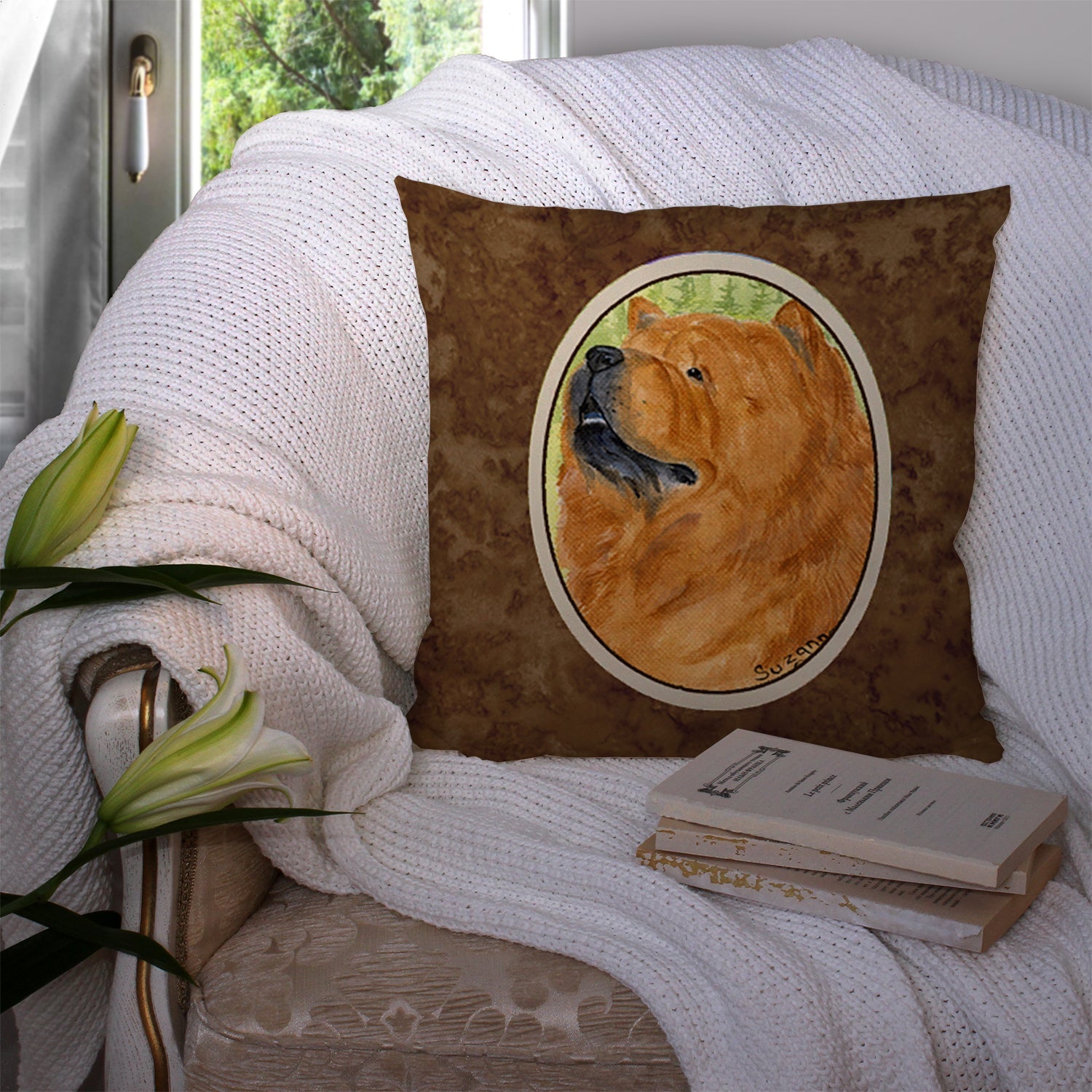 Chow Chow Decorative Throw Pillow 14x14 Indoor Outdoor Accent Cushion, Fabric Cover with Insert for Sofa, Bed, Porch & Living Room