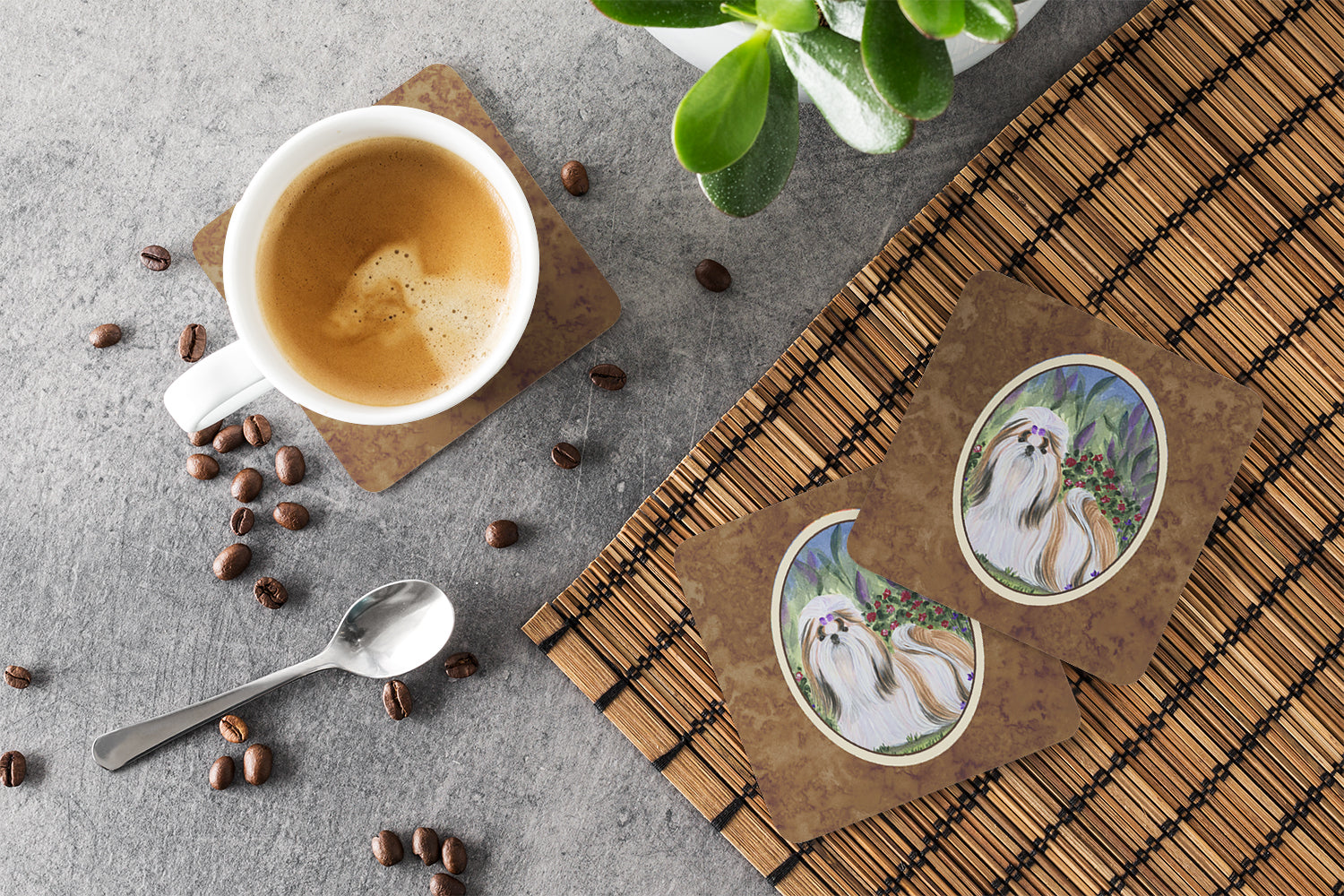 Shih Tzu Foam Coasters Set of 4 Cup Coasters for Indoor Outdoor, Tabletop Protection, Anti Slip, Mouse pad Material