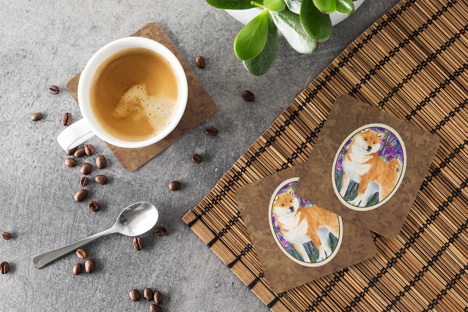 Shiba Inu Foam Coasters Set of 4 Cup Coasters for Indoor Outdoor, Tabletop Protection, Anti Slip, Mouse pad Material