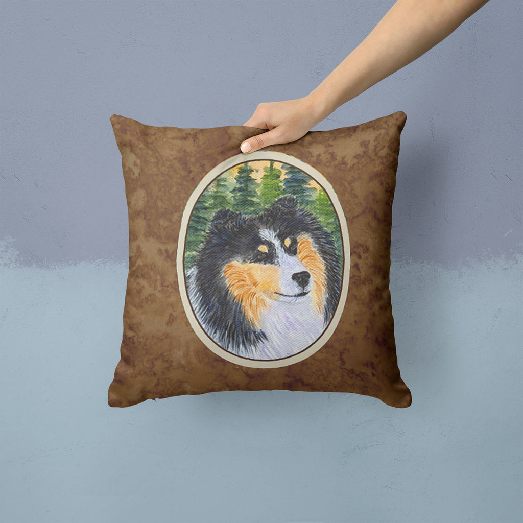 Sheltie Decorative Throw Pillow 14x14 Indoor Outdoor Accent Cushion, Fabric Cover with Insert for Sofa, Bed, Porch & Living Room