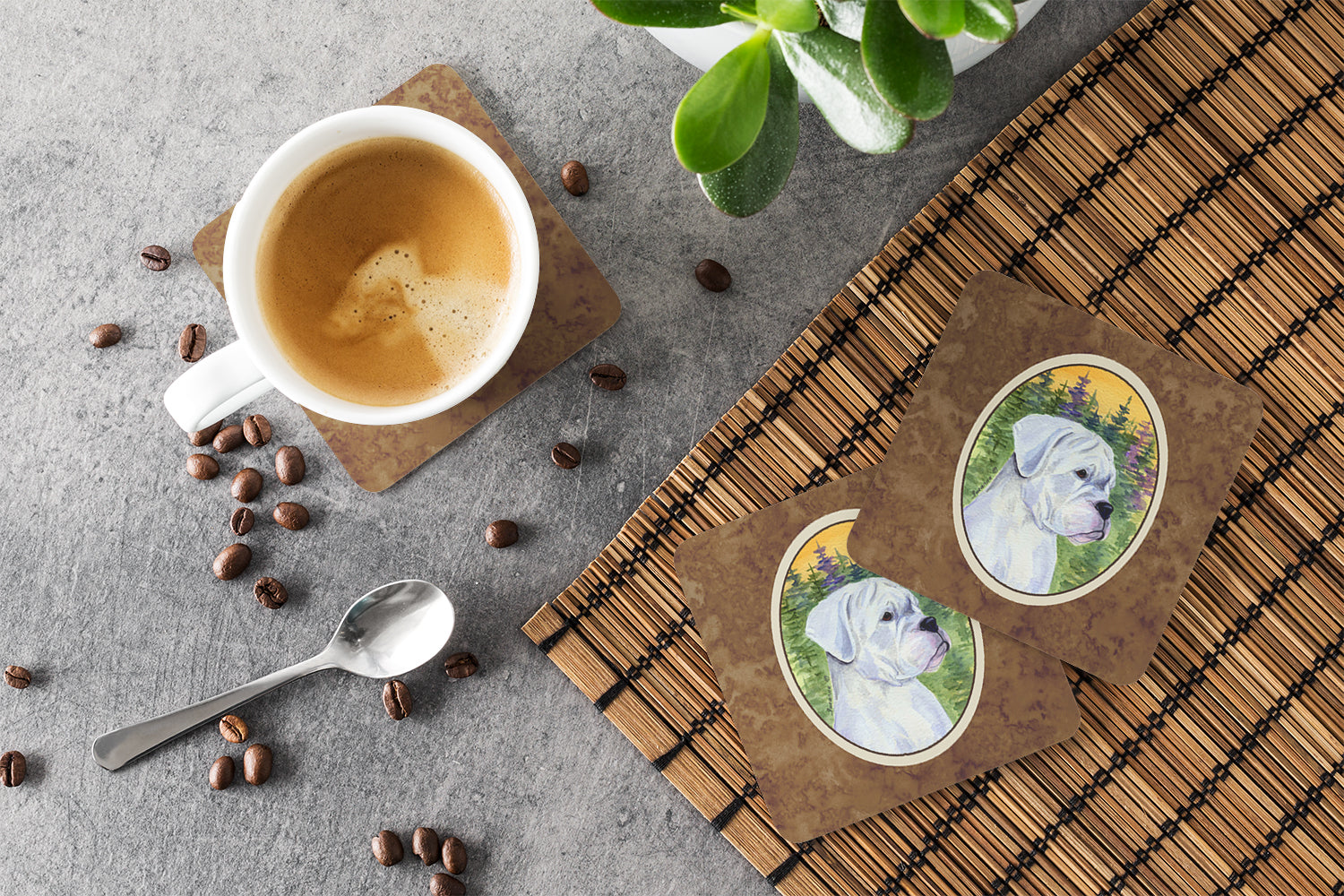 Boxer Foam Coasters Set of 4 Cup Coasters for Indoor Outdoor, Tabletop Protection, Anti Slip, Mouse pad Material