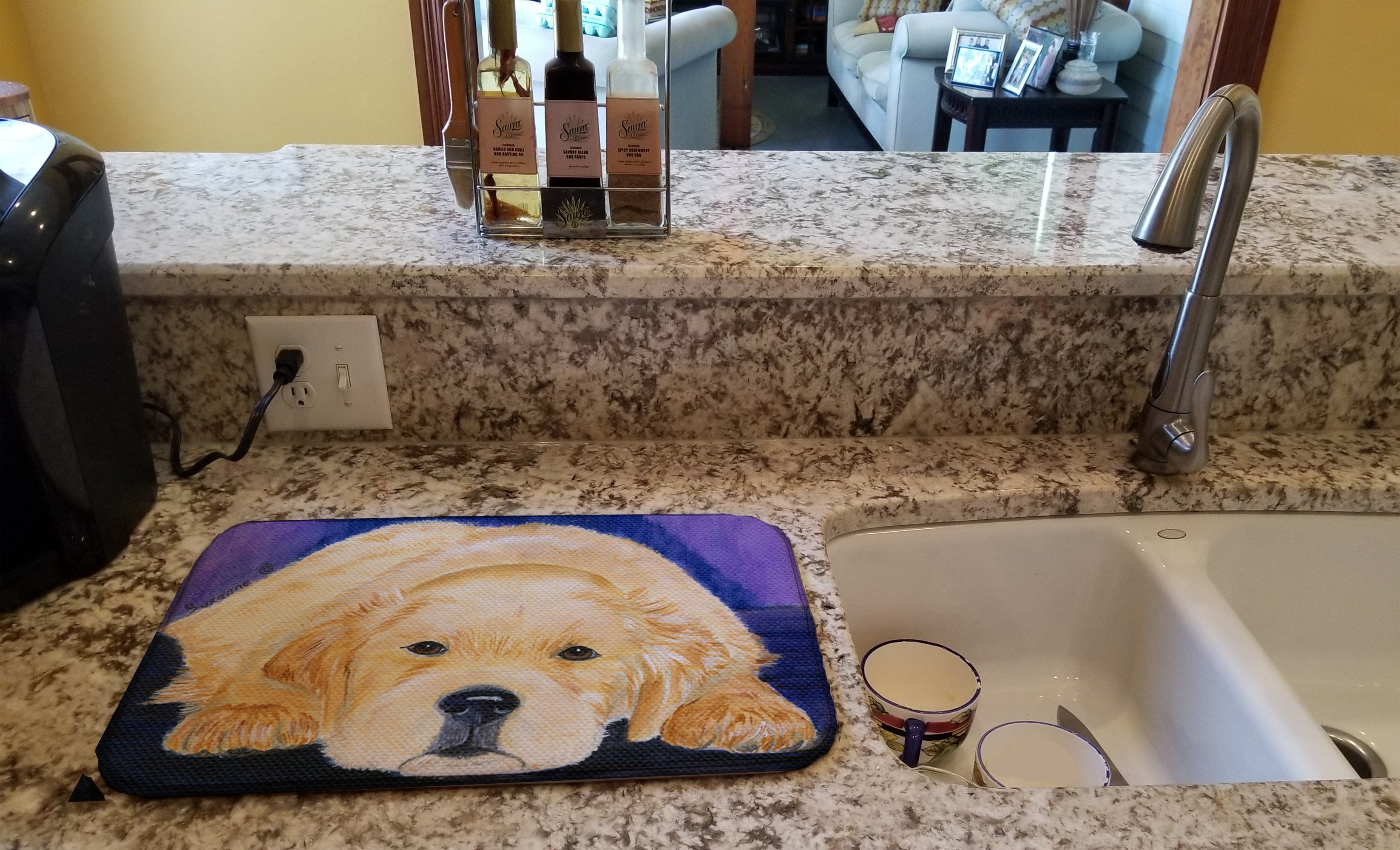 Golden Retriever Dish Drying Mat Absorbent Dish Drying Mat Pad for Kitchen Counter Dish Drainer Mat for Countertop, 14 x 21", Multicolor