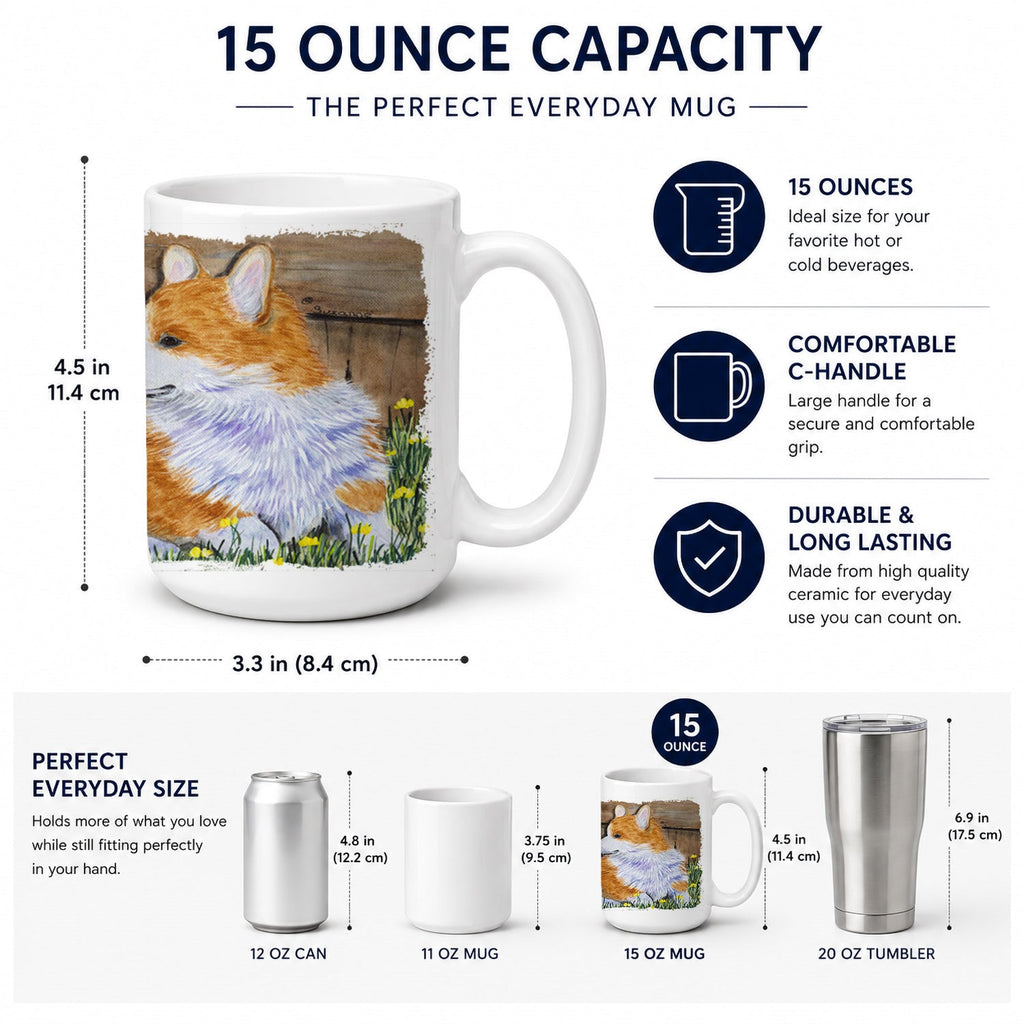Corgi Ceramic Coffee Mug 15 oz Decorative Large C Handle Mug Cup for Tea, Cocoa Hot Chocolate