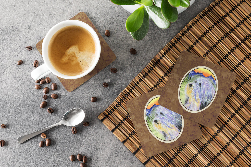 Bearded Collie Foam Coasters Set of 4 Cup Coasters for Indoor Outdoor, Tabletop Protection, Anti Slip, Mouse pad Material