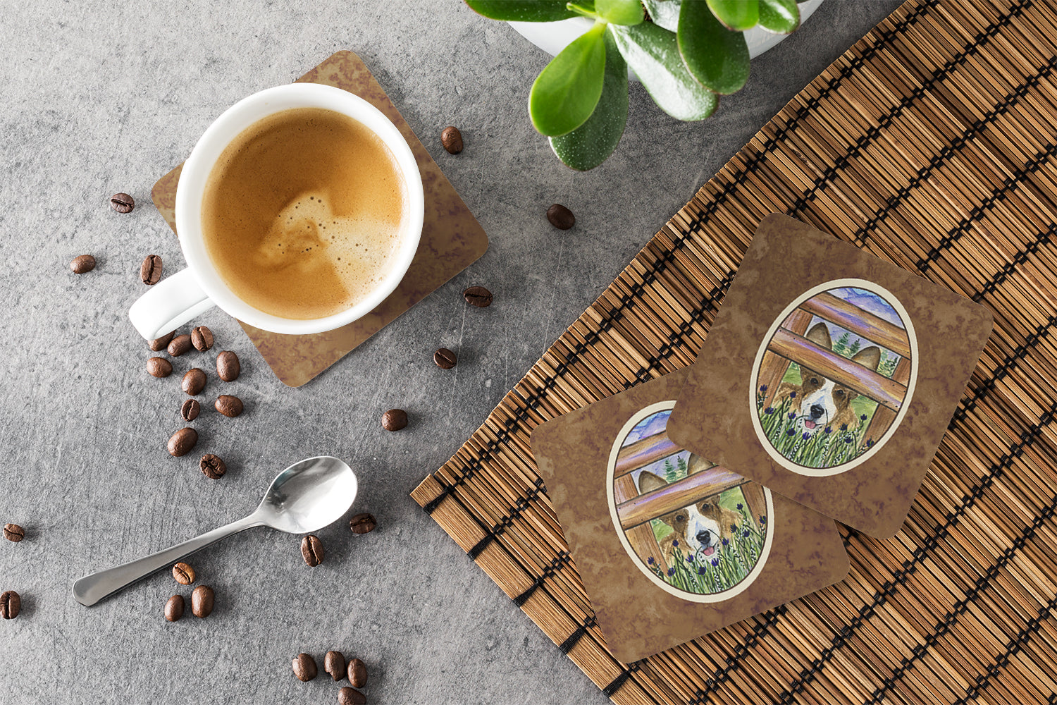 Corgi Foam Coasters Set of 4 Cup Coasters for Indoor Outdoor, Tabletop Protection, Anti Slip, Mouse pad Material