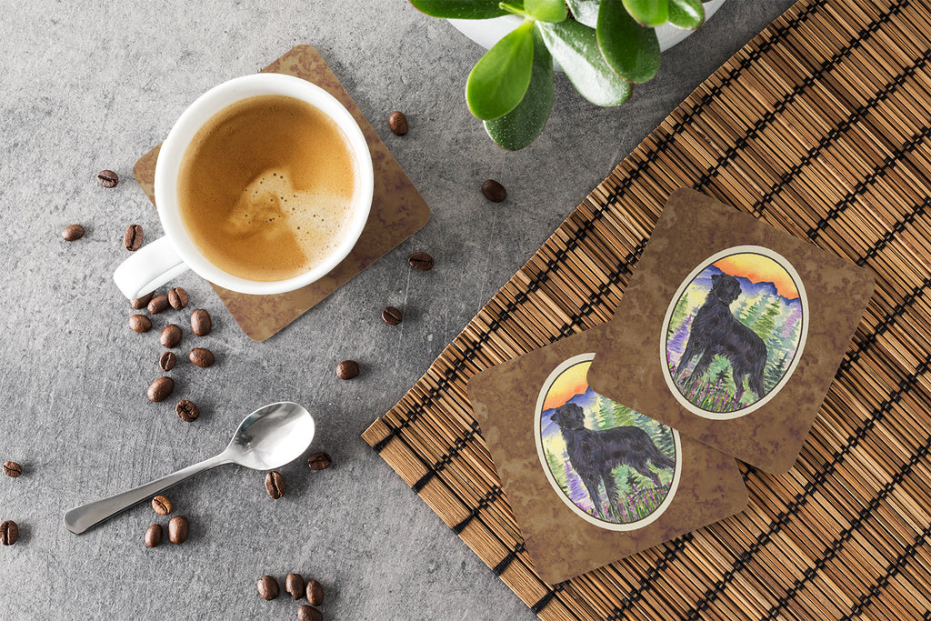Flat Coated Retriever Foam Coasters Set of 4 Cup Coasters for Indoor Outdoor, Tabletop Protection, Anti Slip, Mouse pad Material