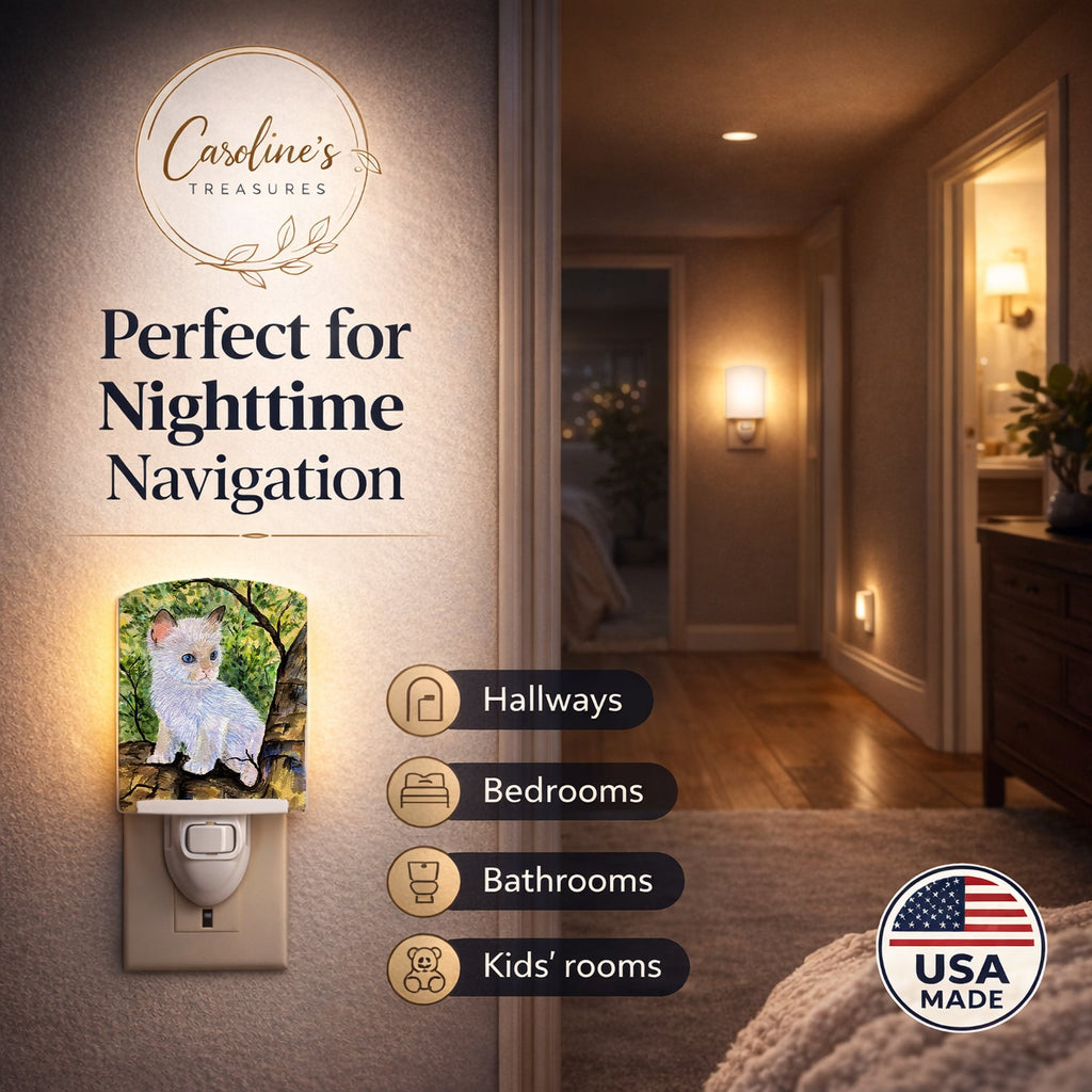 Cat - Ragdoll Ceramic Night Light Compact, UL-Certified, Ideal for Bedroom, Bathroom, Nursery, Hallway, Kitchen, 6x4x3, Multicolor