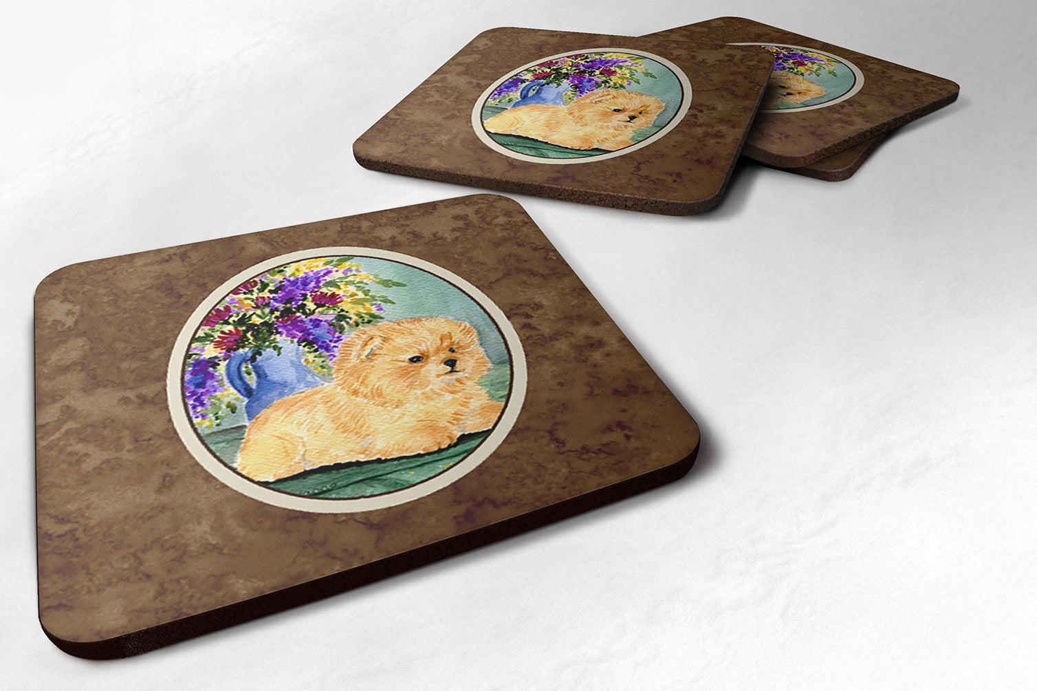 Pomeranian Foam Coasters Set of 4 Cup Coasters for Indoor Outdoor, Tabletop Protection, Anti Slip, Mouse pad Material