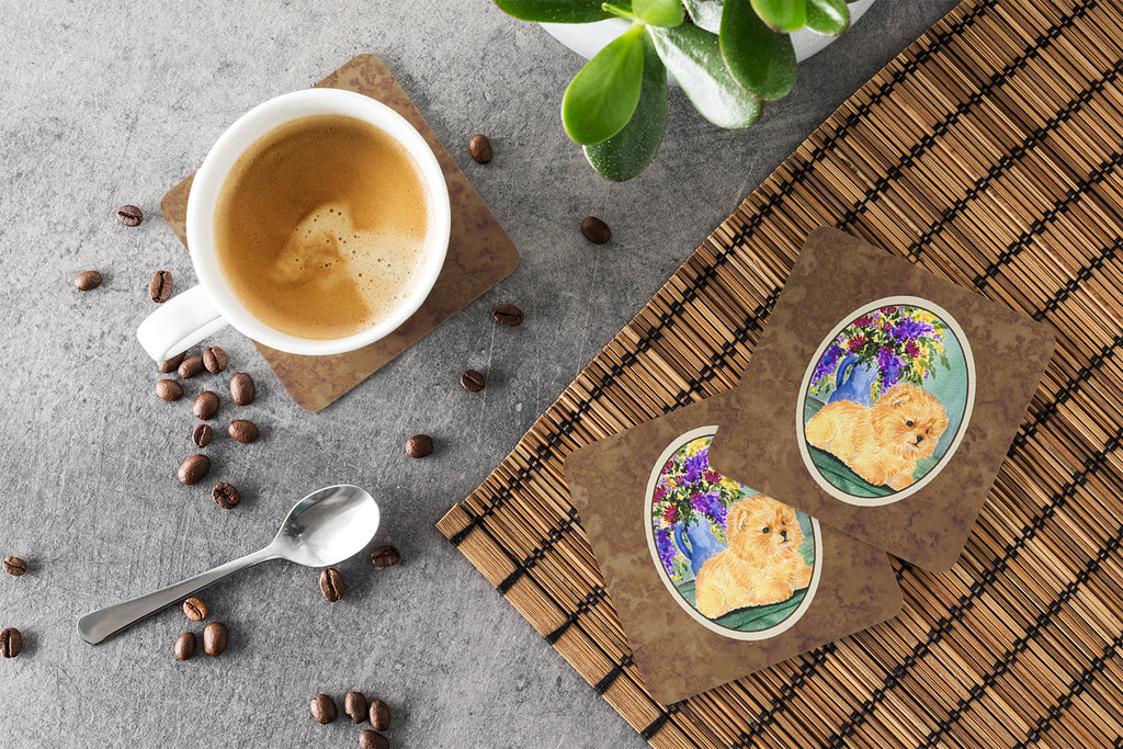 Pomeranian Foam Coasters Set of 4 Cup Coasters for Indoor Outdoor, Tabletop Protection, Anti Slip, Mouse pad Material
