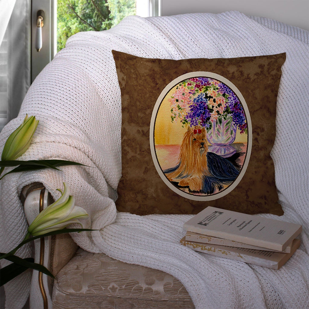 Yorkie Decorative Throw Pillow 14x14 Indoor Outdoor Accent Cushion, Fabric Cover with Insert for Sofa, Bed, Porch & Living Room