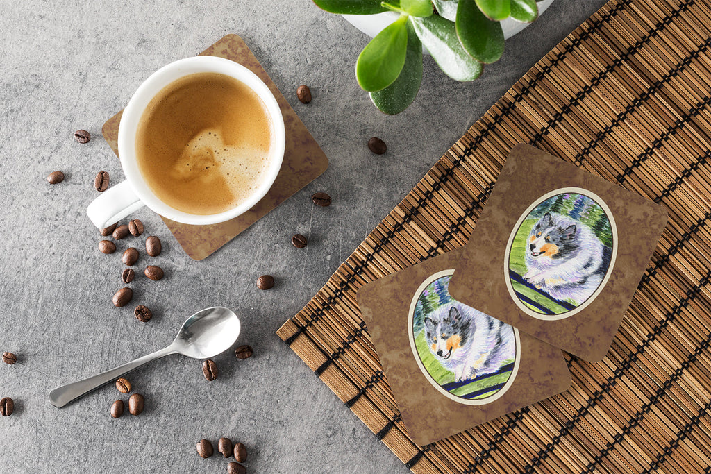 Sheltie Foam Coasters Set of 4 Cup Coasters for Indoor Outdoor, Tabletop Protection, Anti Slip, Mouse pad Material