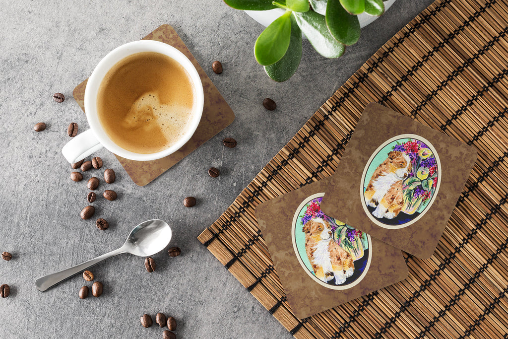 Australian Shepherd Foam Coasters Set of 4 Cup Coasters for Indoor Outdoor, Tabletop Protection, Anti Slip, Mouse pad Material