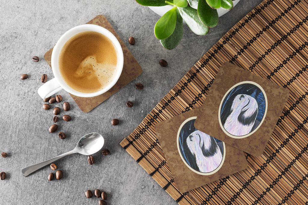 Tibetan Terrier Foam Coasters Set of 4 Cup Coasters for Indoor Outdoor, Tabletop Protection, Anti Slip, Mouse pad Material