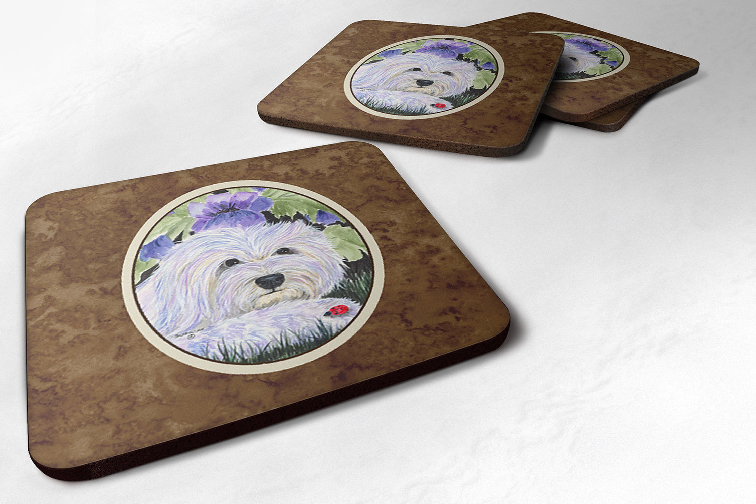 Coton de Tulear Foam Coasters Set of 4 Cup Coasters for Indoor Outdoor, Tabletop Protection, Anti Slip, Mouse pad Material