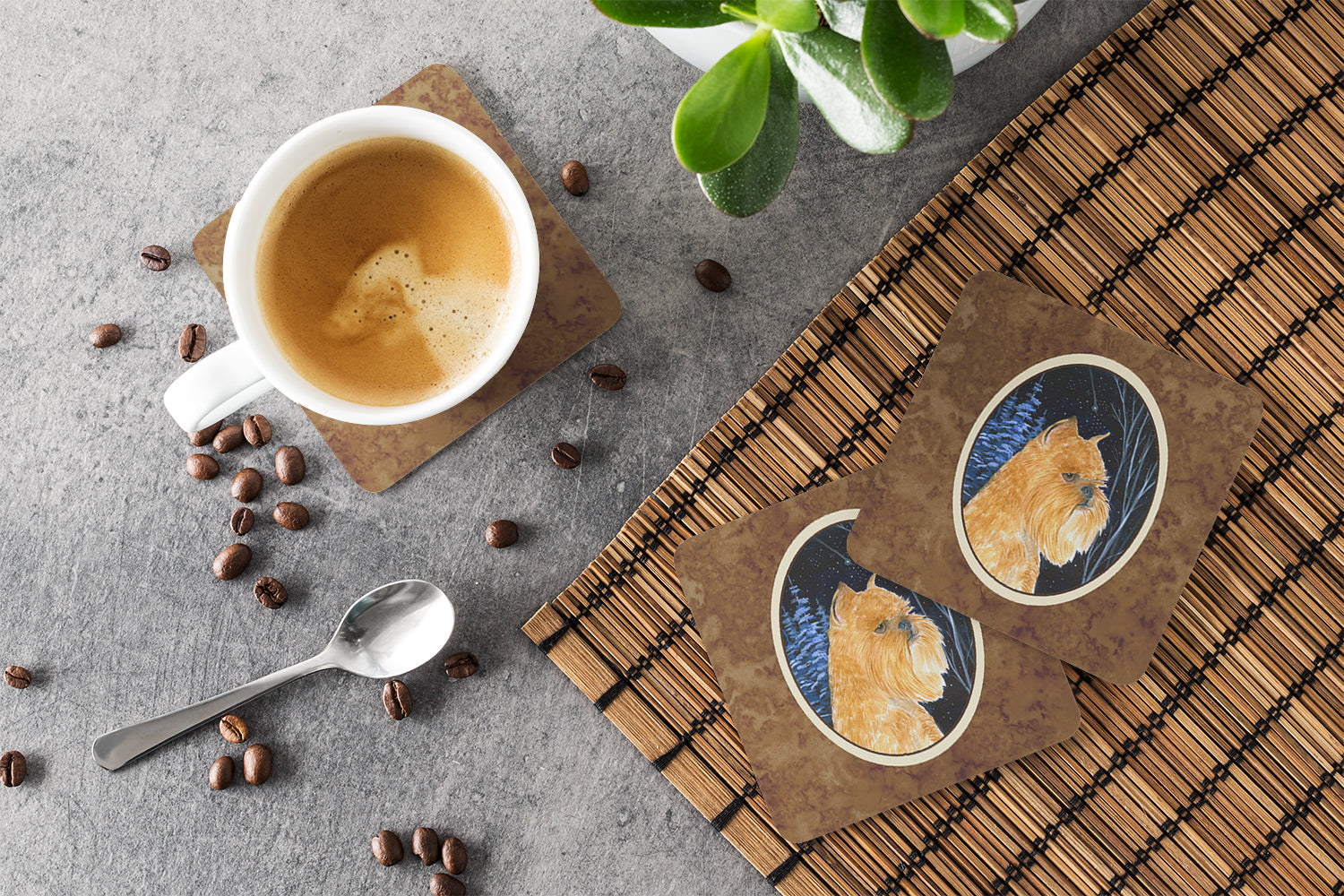 Starry Night Brussels Griffon Foam Coasters Set of 4 Cup Coasters for Indoor Outdoor, Tabletop Protection, Anti Slip, Mouse pad Material