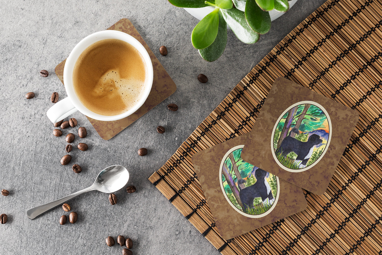 Portuguese Water Dog Foam Coasters Set of 4 Cup Coasters for Indoor Outdoor, Tabletop Protection, Anti Slip, Mouse pad Material