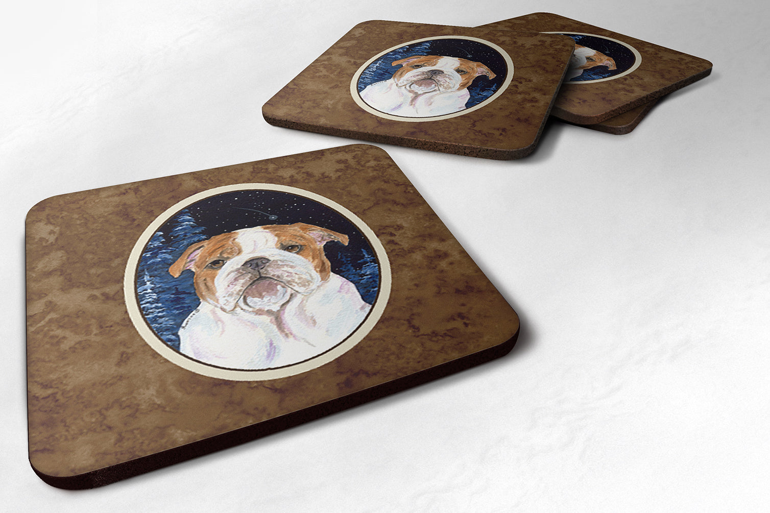 Starry Night English Bulldog Foam Coasters Set of 4 Cup Coasters for Indoor Outdoor, Tabletop Protection, Anti Slip, Mouse pad Material