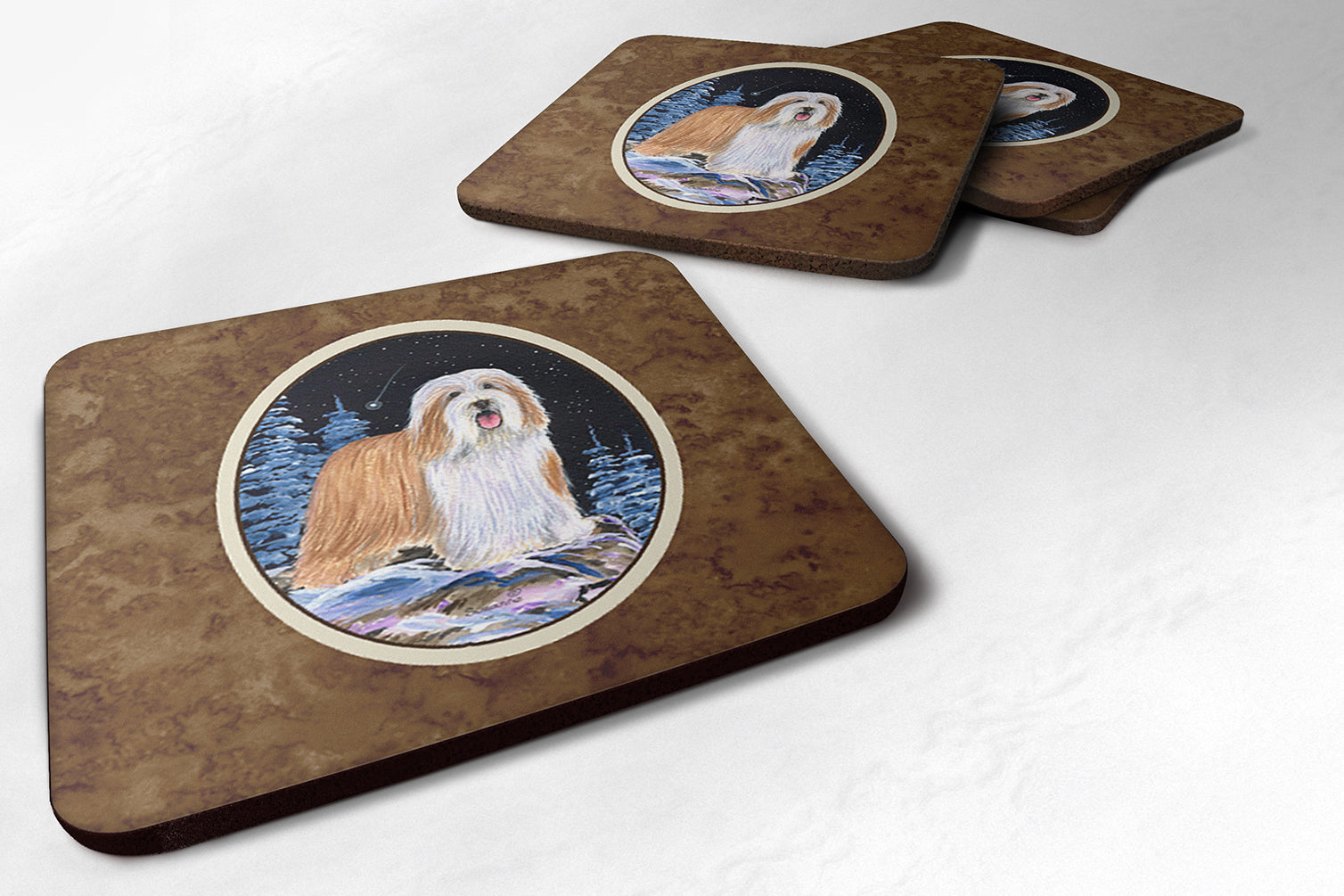 Starry Night Bearded Collie Foam Coasters Set of 4 Cup Coasters for Indoor Outdoor, Tabletop Protection, Anti Slip, Mouse pad Material